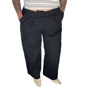 Joe Fresh Pleated Wide Leg Trousers Black Cotton Dark Academia Minimalist M